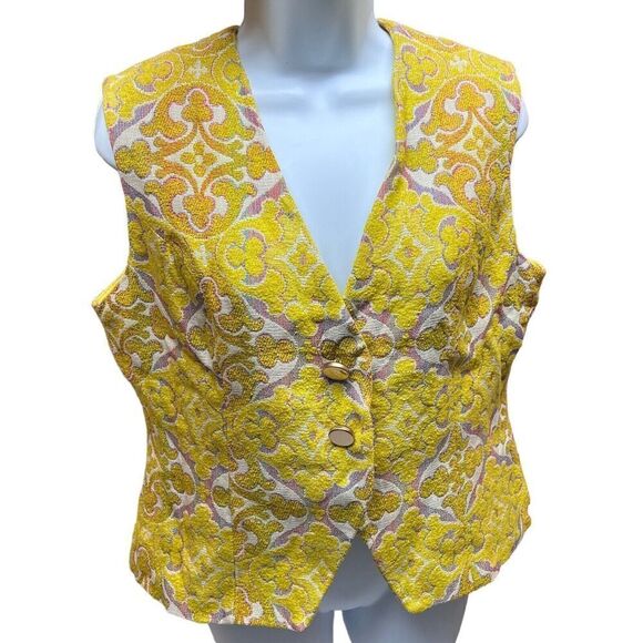 VTG Jane Andre “M”‎ Yellow Art To Wear Vest Abstract Jacquard Cottagecore READ - Picture 14 of 14